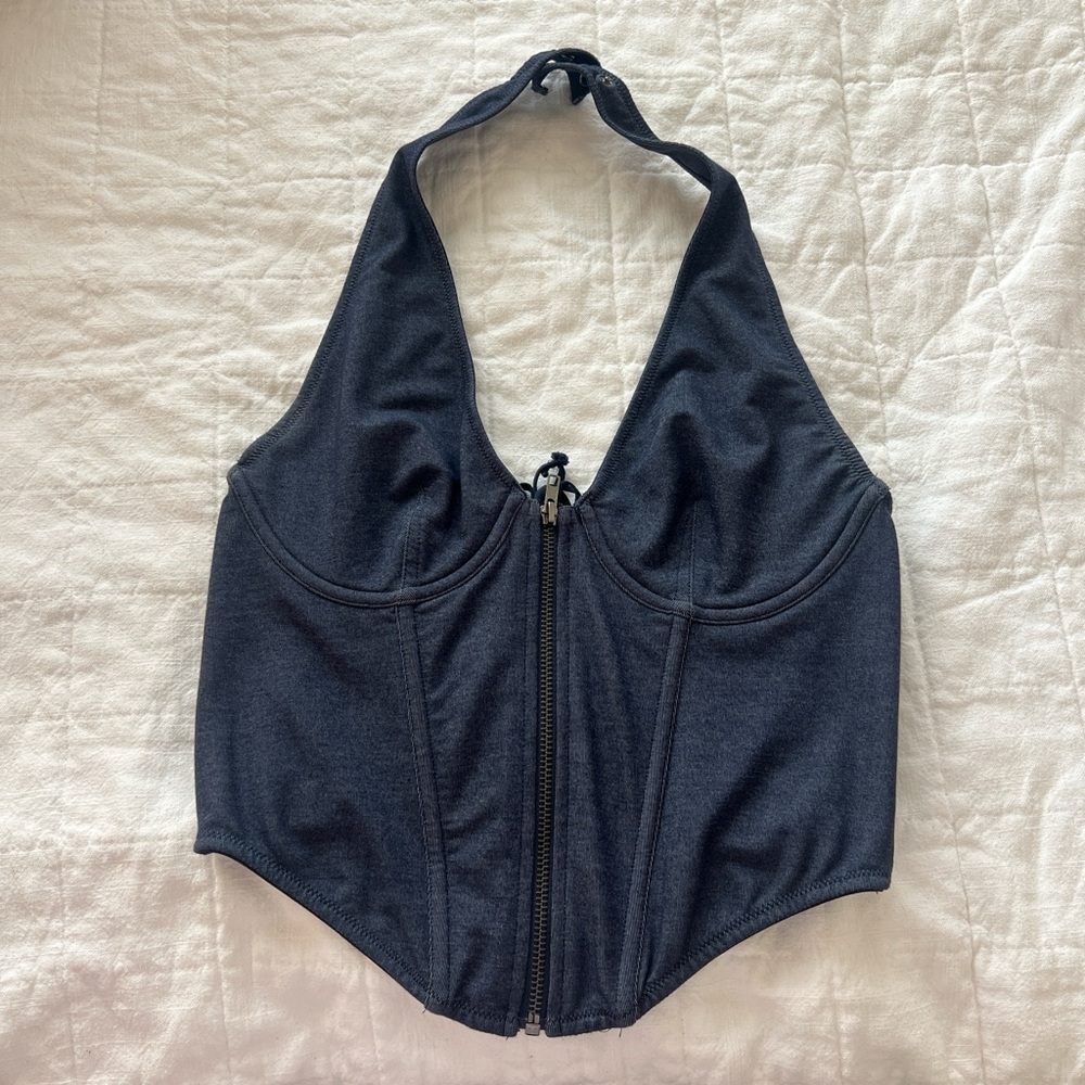 Urban Outfitters Navy Zip-Up Corset Top